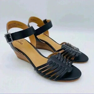 Susina Black Wedge Sandals